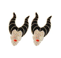 Charm European and American border exaggerated Halloween character shape horns witch fun alloy diamond earrings38591485148728