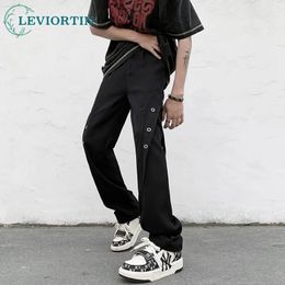High Street Ice Silk Drape Pants For Men Streetwear Rivet Decoration Baggy Casual Overalls Loose Oversized Trousers Y2K Unisex 240430