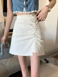 Skirts Korean Women White Slim Mini Pleated Skirt Spring Summer Party Office Lady Sexy Club Versatile Split Wrap Hip Short Simple