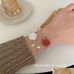 Chain Bracelet Rose Blossom Vintage Korean Handmade Best Friend Womens White Flower Sweet Bestie Gift Drop Delivery Jewellery Dhgarden Dht1I