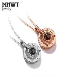 MNWT Love Memory Wedding Necklace Jewellery Rose GoldSilver 100 languages I love you Projection Pendant Necklace2891855