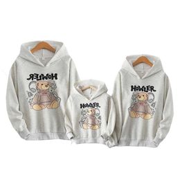 T-shirts 2022 Family Matching Set Cartoon Bear Hoodie Suitable for Fathers Mothers and Children Boys Full Family ClothingL2405