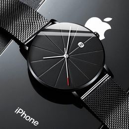 Wristwatches Reloj Hombre Fashion Mens Watches Minimalist Men Ultra-thin Quartz Watch Luxury Stainless Steel Mesh Belt Montre Homme 257l