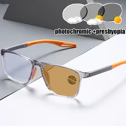 Sunglasses Style Pochromic Reading Glasses Women Men Intelligent Color Changing Hyperopia Retro TR Outdoor Sports