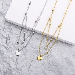 Pendants Trendy Double Layer Two Chain Necklace For Women Simple 925 Silver Heart Pendant Zircon Star Beads Necklaces Lady Accessories