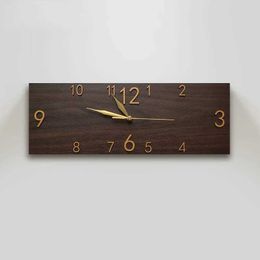 Wall Clocks European style retro wood grain rectangular wall clock living room learning home creativity personality art decoration silence Q240509