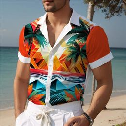 Men's Casual Shirts 3D Coconut Tree Print Hawaiian Shirt Summer Beach Short Fashion Street Loose Oversized