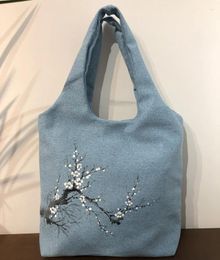 Bag Women's Single Shoulder 2024 Hand Painted Cotton Literature And Art Cloth Handbag