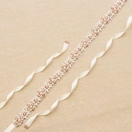 Wedding Sashes Bridal Belt 2019 Rose Gold Rhinestone Pearls Accessories Belt 100% hand-made 8 Colors White Ivory Blush Bridal Sashes 270O
