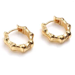 Hoop Earrings 2PCs Copper Gold Color Metal Bamboo-shaped Circle Ring For Women Wedding Party Jewelry Gifts 15mm X 14mm