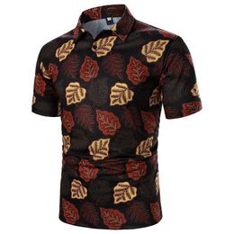 Men's Polos Men Polo Shirt Men Short Slve Shirt Leaf Print Hawaiian Style Summer New Leisure Fashion Holiday Style Men T-Shirt Y240510U7RQ