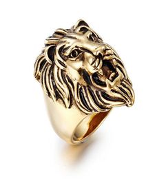 Fashion Men039s Gold Silver Black Stainless Steel Ring Exaggerated Domineering Lion Head Rings Vintage Gothic Punk Rock Biker R7800991