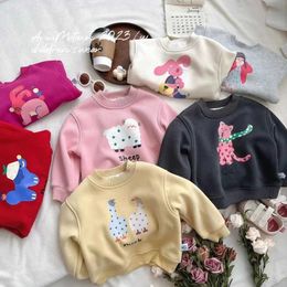 Pullover Baby Girl Boy Velvet Sweatshirt Childrens Cartoon Printed Hoodie Thickened Zipper 2023 Spring/Summer/Winter Childrens Clothing Tight ChestL2405