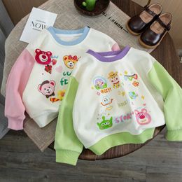 Pullover Girls Sportswear Long Sleeved Childrens Sportswear Cartoon Printed Childrens Sportwear 2023 Spring/Summer Korean Style Clothingl2405