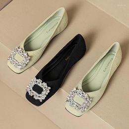 Casual Shoes Women Elegant Soft Sole Prom Flats Female Sparkly Crystal Square Buckle Lady Fashion Breathable Toe Relax