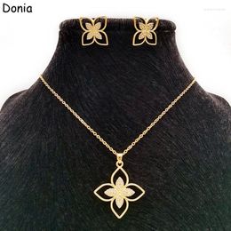 Necklace Earrings Set Donia Jewelry Fashion Four-Leaf Flower Titanium Steel Micro-Inlaid Zircon Silver Needle Luxury Suit