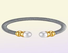 Products Stainless Steel Fashion Jewellery ed Line C Type Adjustable Size Bangles Pearl Bracelets For Women Bangle7984225