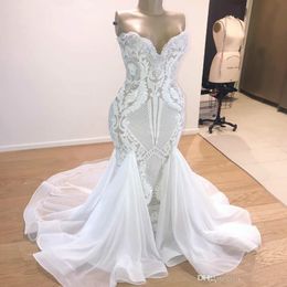 Lace Mermaid Wedding Dress Real Pictures Sweetheart Lace Appliqued Chiffon Train Custom Made Country Bridal Gowns Boho Vestidos De Noiv 304S