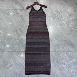 Women's dress sleeveless gradient striped pattern elastic knitted dress