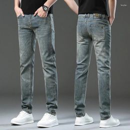 Men's Jeans 2024 High-End Retro Distressed Light Luxury Slim Fit Waist Elastic Casual Pants