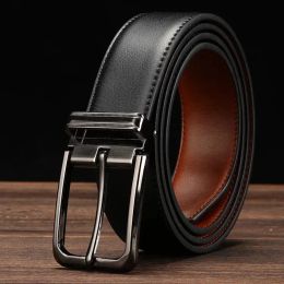 2019 Dress Belt for men high quality Leather 1.3" Wide big Buckle fashion simple design business belts two Colours in one