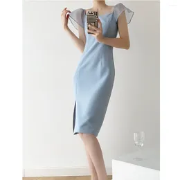 Party Dresses Indo French Blue Short Sleeve Dress High Quality Slim Fit Temperament Women's Summer Design Sense Small First Love