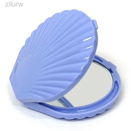 Compact Mirrors High quality shell shaped makeup mirror double-sided 1X/2X magnifying folding hand mirror d240510