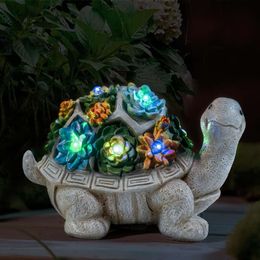 Outdoor Solar Garden Decor Turtle Statues with Colour Chaning LED Lights Animal Figurine Decorations Outside for Yard Patio Lawn Ornaments - Gardening Gifts,