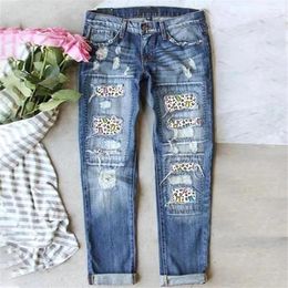 Women's Jeans Vintage Women Denim Casual Streetwear Female Ripped Hole Patch Trousers Pockets Bottoms Pants Pantalones De Mujer Vaqueros