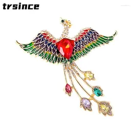 Brooches Exquisite Rhinestone Enamel Phoenix For Women Luxury Fashion Bird Pin Colorful Design Accessories Animal Jewelry