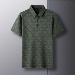 Men's Polos Business Casual Slim Fit Fashionable Versatile Plaid Summer Short Sleeved T-shirt