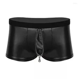 Underpants Mens Sexy Open Crotch Leather Short Pants For Sex Zipper Crotchless Soft Patent Fetish Boxer Erotic Porn Sexi