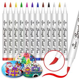 121824 Brush Tip Acrylic Paint Marker Pens Set for Canvas Wood Rocks Glass Fabric PaintingArt Projects and DIY Crafts 240430