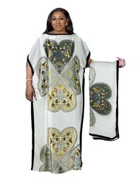 Ethnic Clothing Plus Size Four Leaf Clover Pattern Kaftan Dress Elegant Crew Neck Short Sleeve Maxi With Hijab Women's Clothi