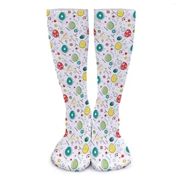 Women Socks Easter Day Print Stockings Colorful Eggs Custom Retro Winter Non Slip Running Sports Medium Soft