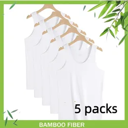 Men's Tank Tops 5-packs Bamboo Fiber Gym Clothing Men Undershirts Ultra Soft Performance Moisture-Wicking Crewneck Basic T Shirt White