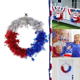 Decorative Flowers Patriotic American Wreath 4th Of July Front Door Colourful Garland For Window Independence Day Party Decor Supplies