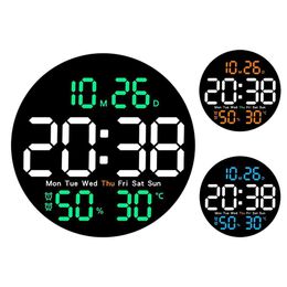 Wall Clocks LED wall clock with remote control and automatic dimming 10 level brightness digital alarm suitable for home farms offices Q240509