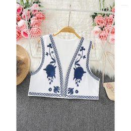 Women's Vests Retro Embroidery Vest Cardigan V-neck Shawl Jacket Women Summer Korean Sleeveless Outwear Vintage Camisole Dropship