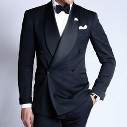 Double Breasted Navy Wedding Groom Tuxedos for Man Suits 2022 Shawl Lapel Slim Fit Tailored Made Two Piece Male Blazer 271g