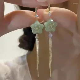 Dangle Earrings Small Fresh Long Green Colour Imitation Flowers Tassel Advanced Sense Of Temperament Niche Cold Female God Fan