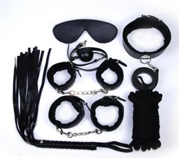 7in1 BDSM Bondage Gear Kit Restraints PU Ball Gag Rope Spanking Whip Sex Collar Hand Leg Cuffs Eye Mask Adult Toys for Women1023431