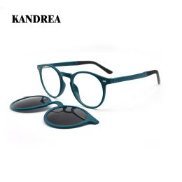 Sunglasses Kandrea Round Vintage Sunglasses Women Man Magnetic Glasses Clip on Brand Designer 2022 Optical Myopia Eyeglasses Frame S2034