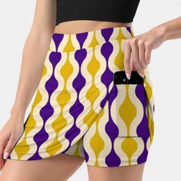 Skirts Groovy 70'S Pattern Purple And Gold Woman Fashion 2024 Pant Skirt Mini Office Short 1970S 70S Retro