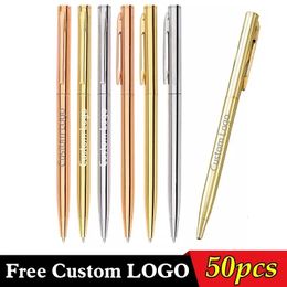 50 Pcs Metal Ballpoint Pen Rose Gold Custom Stationery Business Gift Lettering Engraved Name School office Supplies 240430