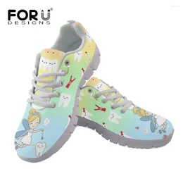 Casual Shoes FORUDESIGNS Cute Cartoon And Tooth Pattern Women's Flat Lace-up Sneakers Ladies Breathable Air Mesh