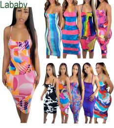 Women Dress Designer Sexy Sleeveless Sling Tie Dye Pattern Printed Long Dresses Backless Summer Printed Suspender Skirt 10 Colours6663895