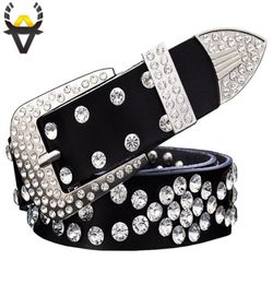 Fashion rhinestone genuine leather belts for women Unisex waist belt for men Quality second layer cow skin strap width 33 cm Y2004557198