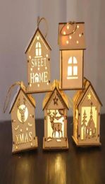 Christmas log cabin Hangs Wood Craft Kit Puzzle Toy Xmas Wooden House with candle light bar Home Decorations Children039s holid2299069