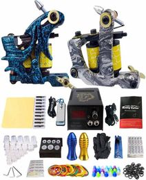 Beginner Complete Tattoo Kit 2 Professional Tattoo Machine Kit Coil Machine Guns Power Supply Needle Grips Set 7779810